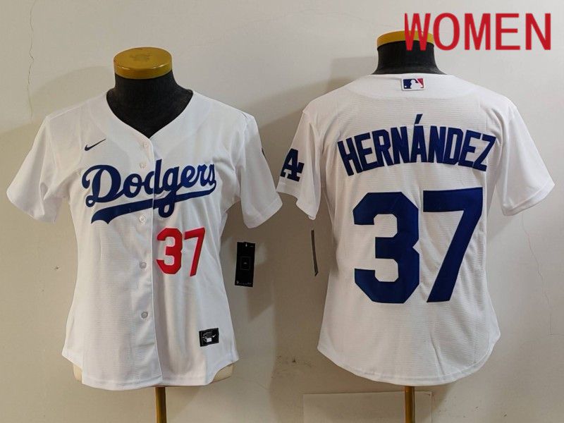 Women Los Angeles Dodgers 37 Hernandez White Nike Game 2024 MLB Jersey style 7261